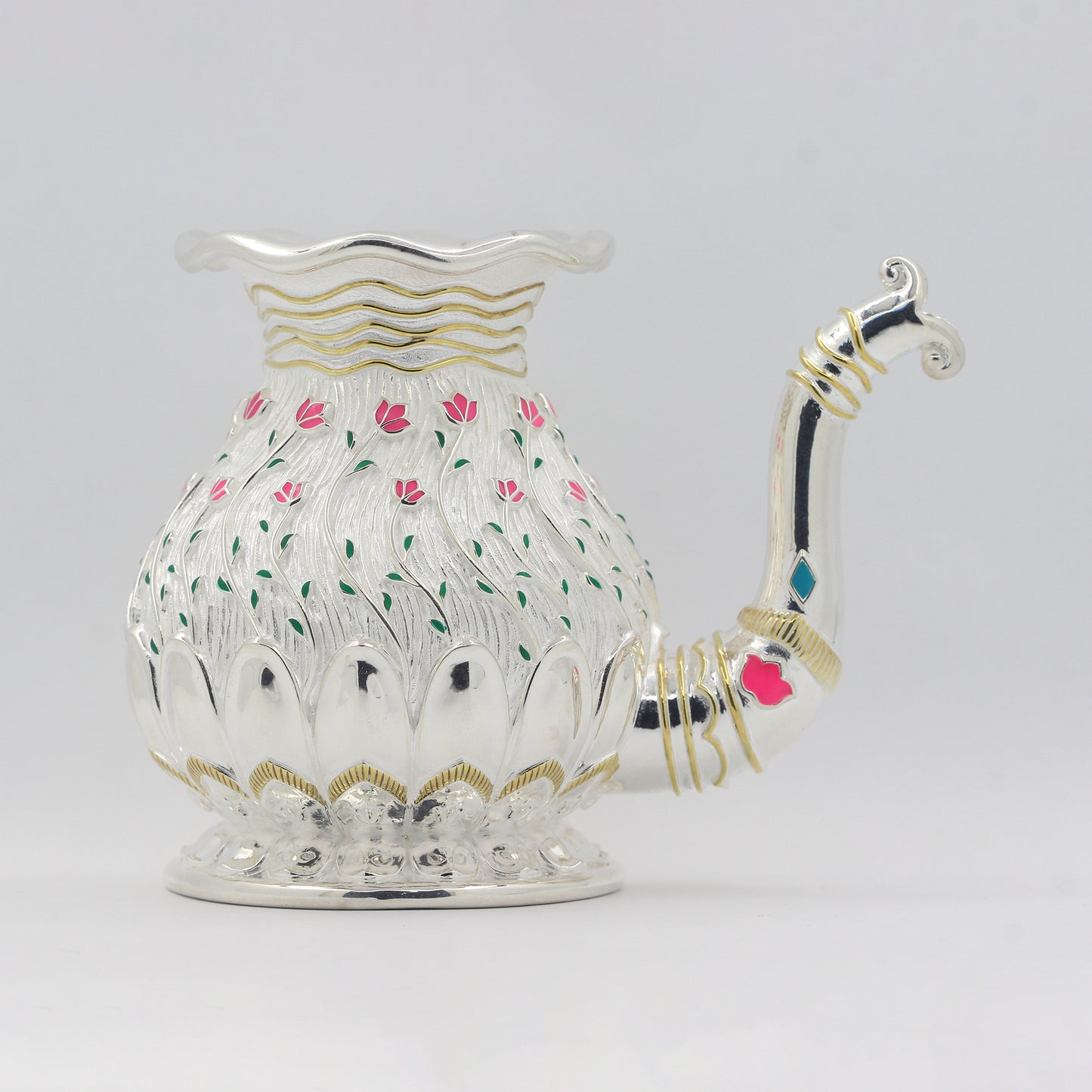 925 Silver Mixed Finish Floral Kalash No 1 with Enamel
