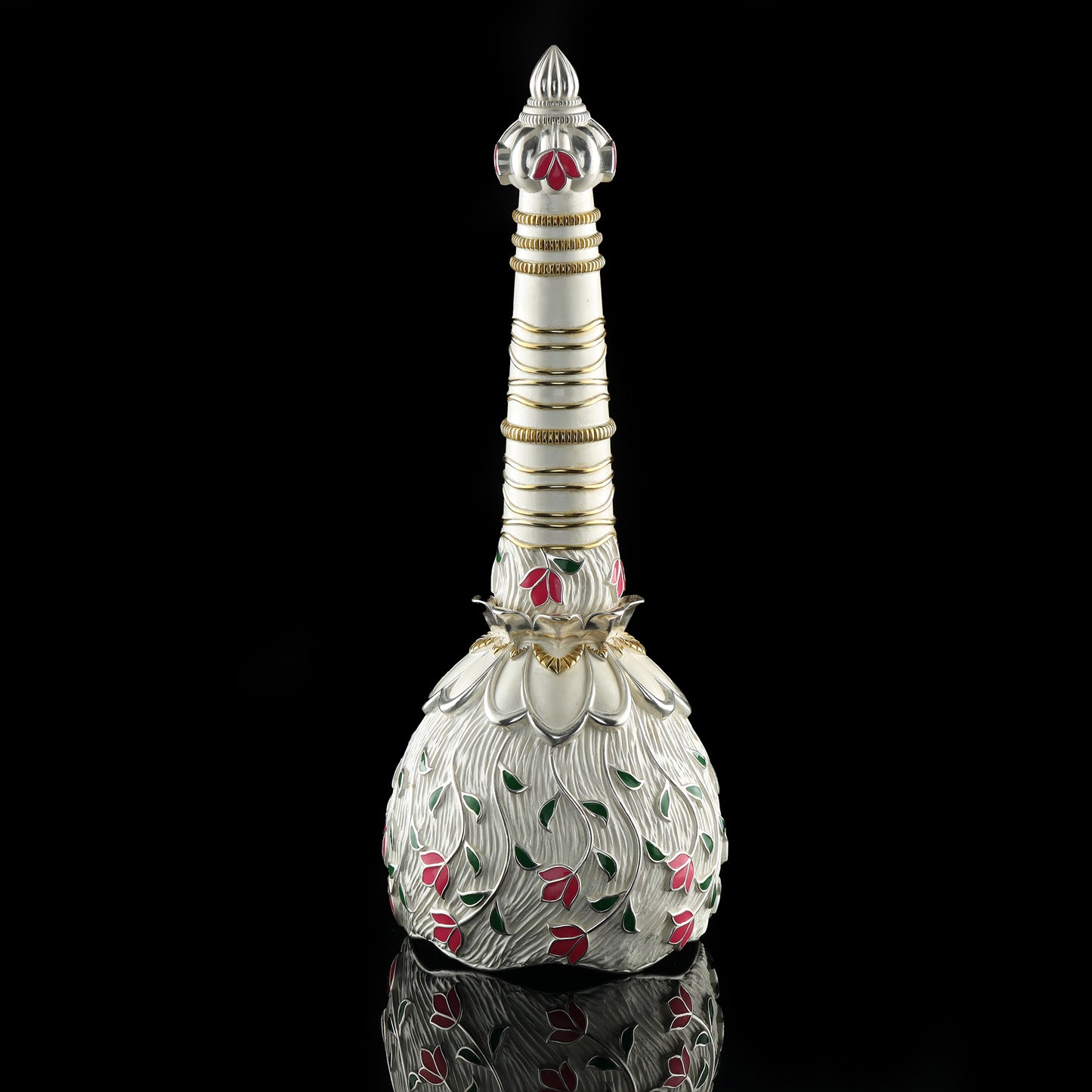 925 Silver Mixed Finish Pink Floral Chamar