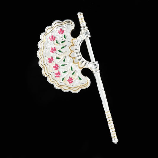 925 Silver Mixed Finish Pink Floral Fan