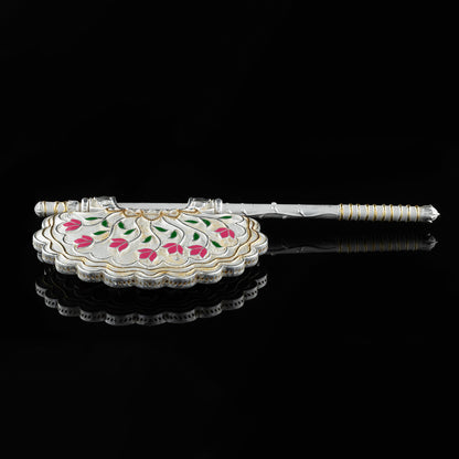 925 Silver Mixed Finish Pink Floral Fan