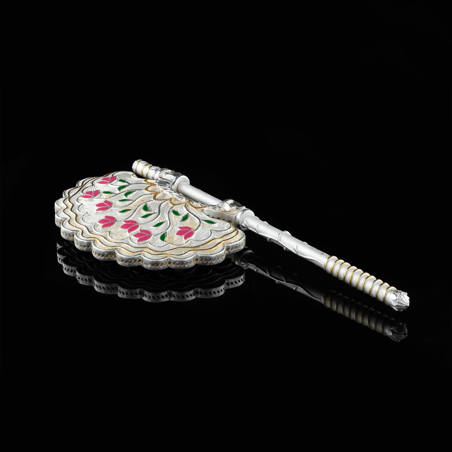 925 Silver Mixed Finish Pink Floral Fan
