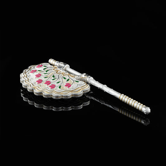 925 Silver Mixed Finish Pink Floral Fan
