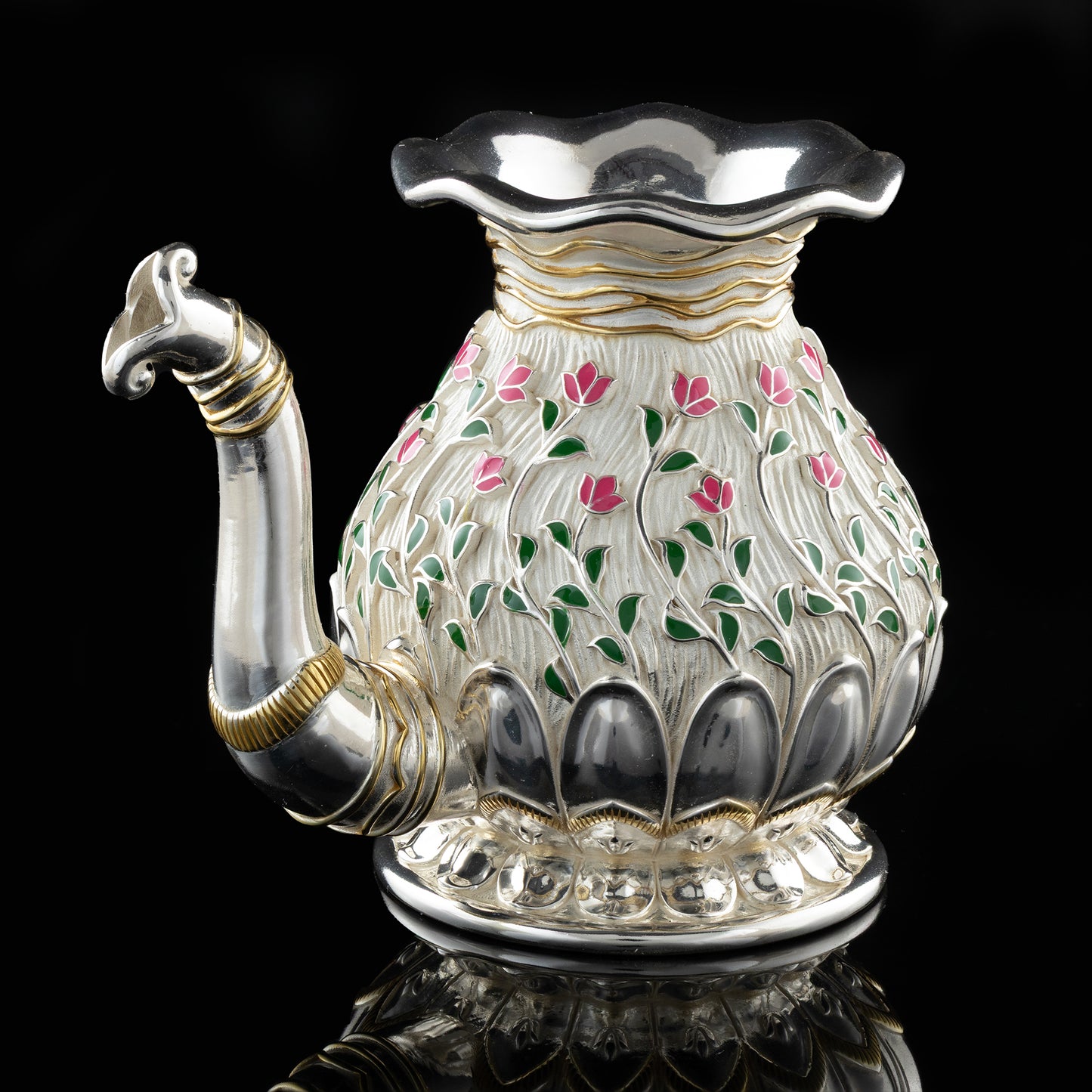 925 Silver Mixed Finish Pink Lotus Kalash