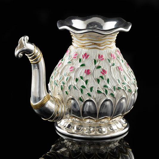 925 Silver Mixed Finish Pink Lotus Kalash