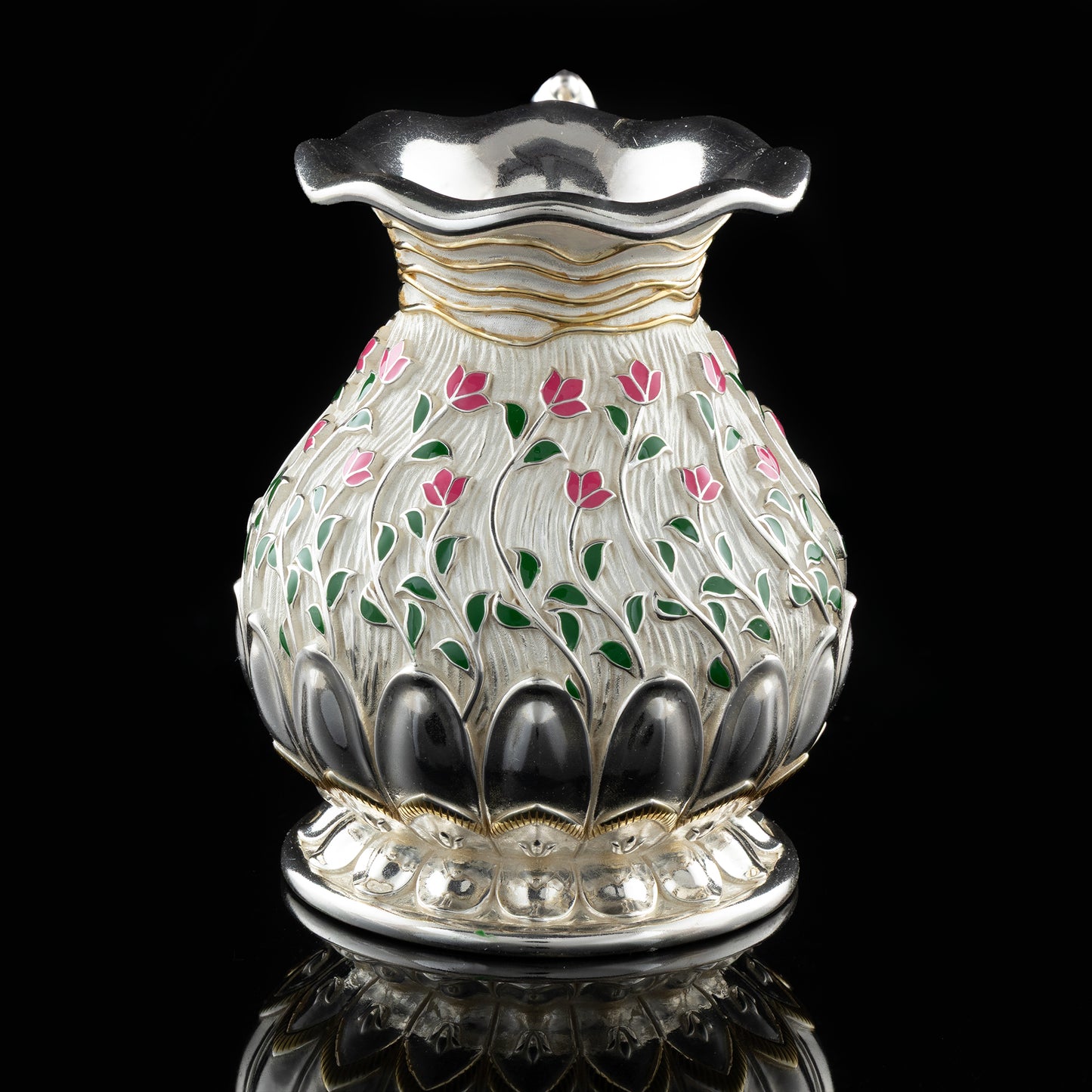 925 Silver Mixed Finish Pink Lotus Kalash