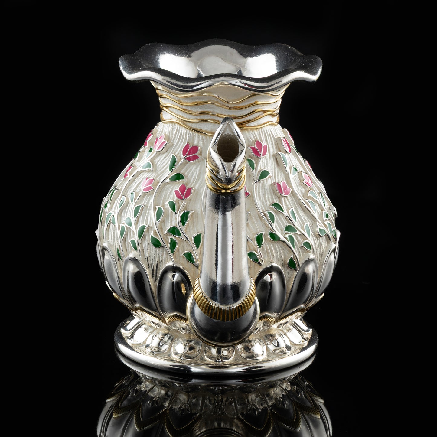 925 Silver Mixed Finish Pink Lotus Kalash