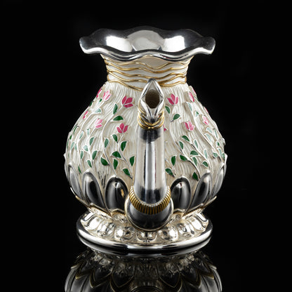 925 Silver Mixed Finish Pink Lotus Kalash