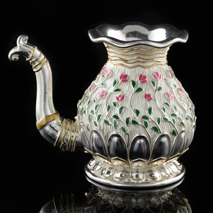 925 Silver Mixed Finish Pink Lotus Kalash