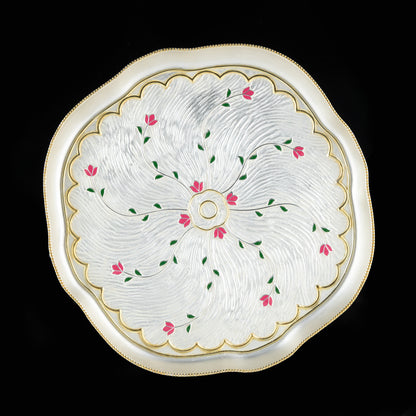 925 Silver Mixed Finish Pink Floral Thali