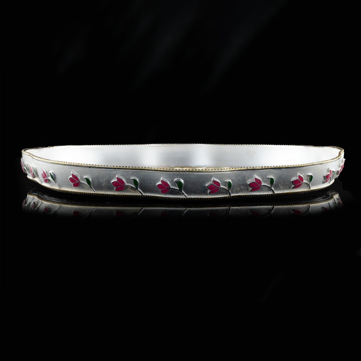 925 Silver Mixed Finish Pink Floral Thali