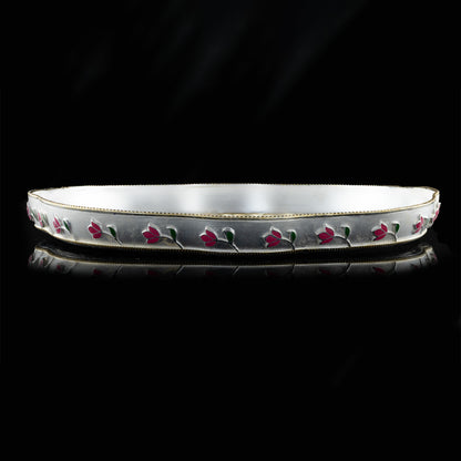925 Silver Mixed Finish Pink Floral Thali
