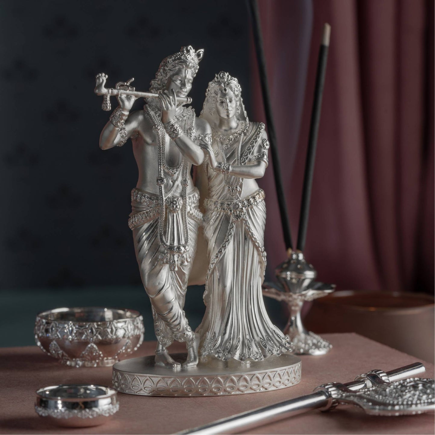 Silver Mixed Finish Radha Krishna