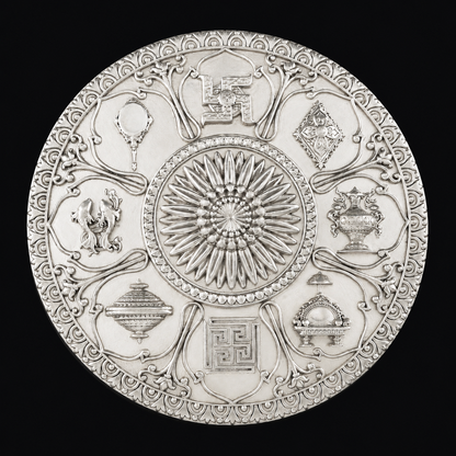 999 Silver Mixed Finish Round Ashtamangal