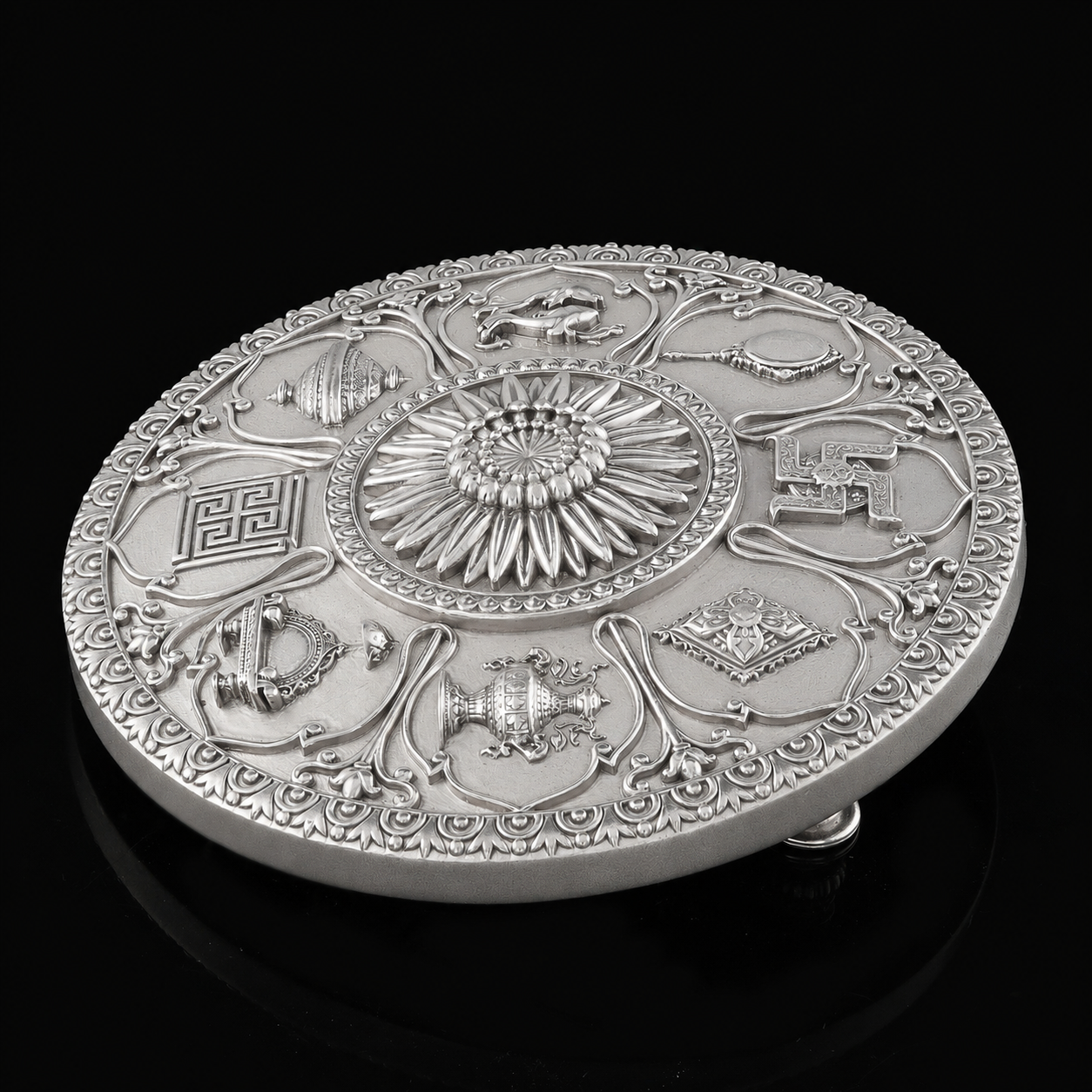 999 Silver Mixed Finish Round Ashtamangal
