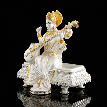 925 Silver Dual Tone Maa Saraswati on Sinhasan Idol