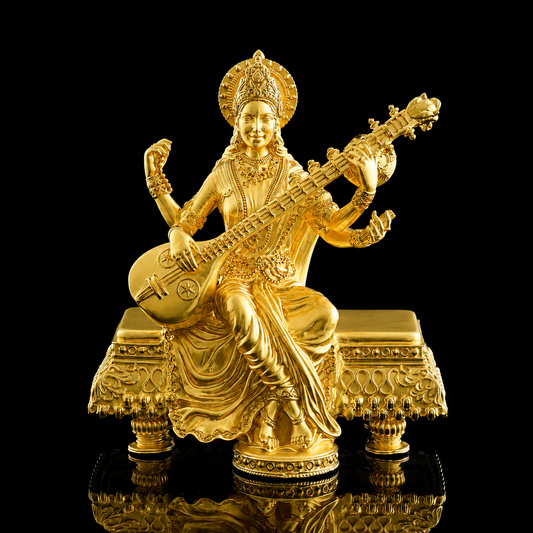 925 Silver Gold Plated Maa Saraswati on Sinhasan Idol