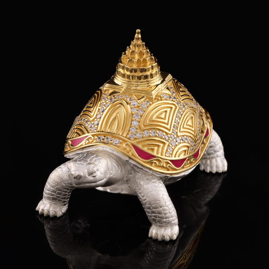 925 Silver Mixed Finish Studded Tortoise with Shri Yantra Design 2