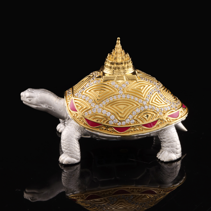 925 Silver Mixed Finish Studded Tortoise with Shri Yantra Design 2