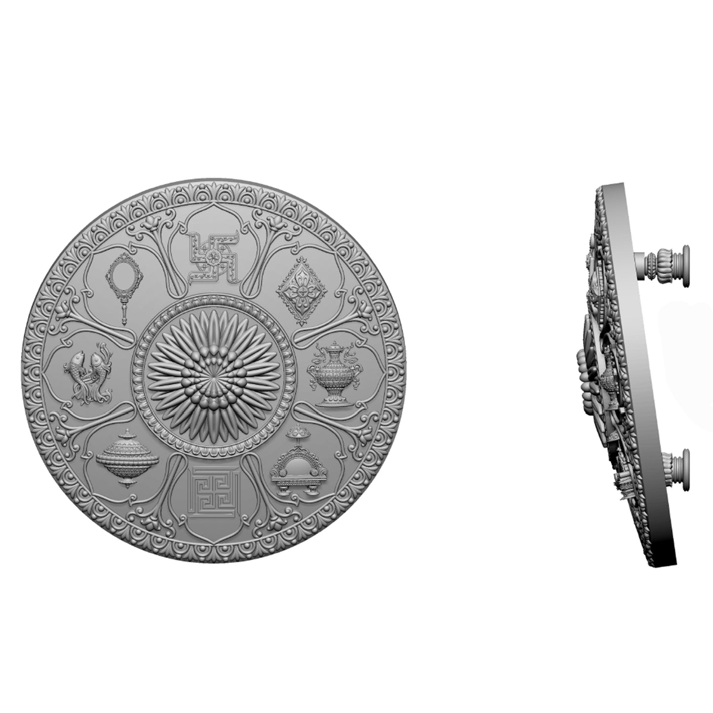 999 Silver Mixed Finish Round Ashtamangal