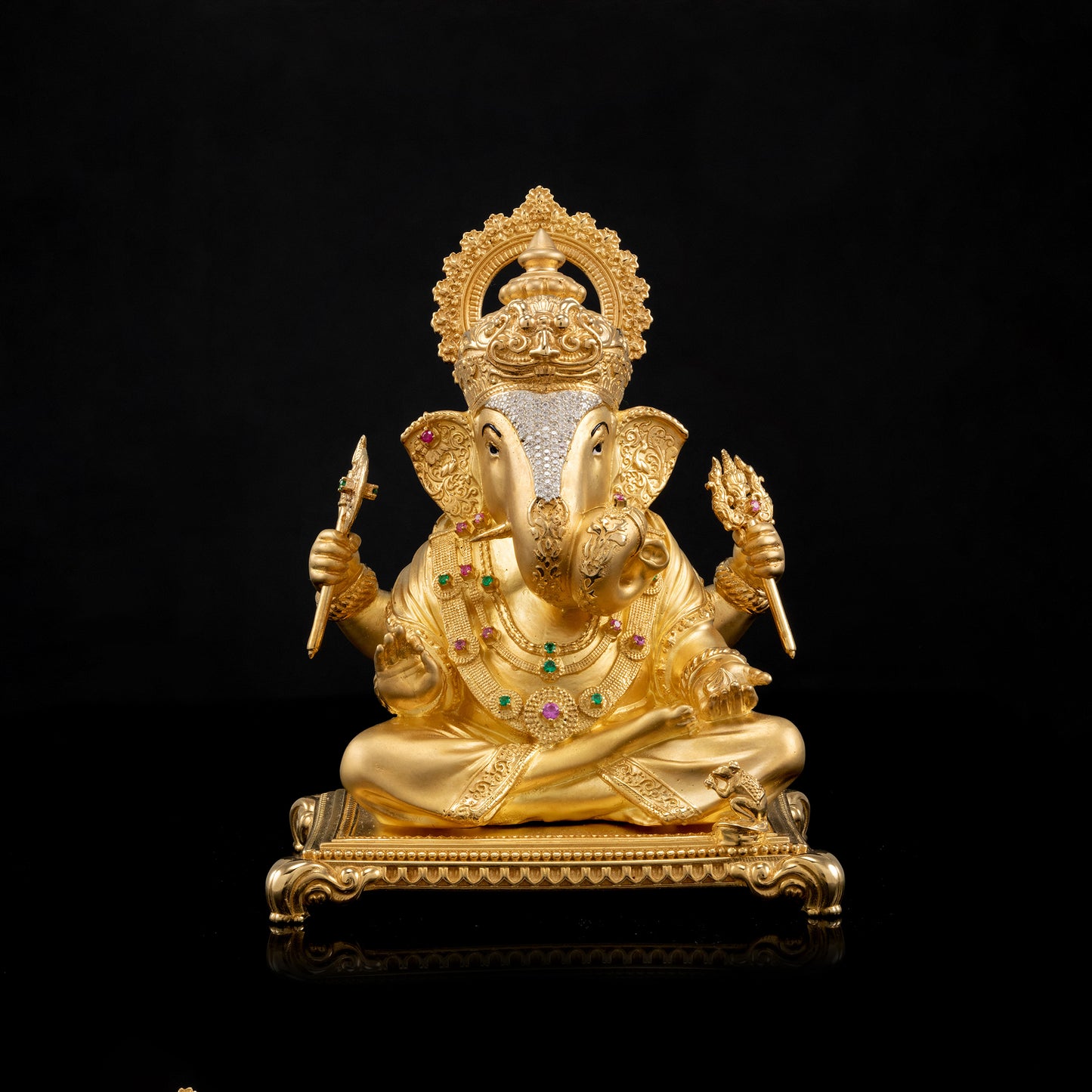 Silver Mixed Finish Studded Dagdusheth Ganpati