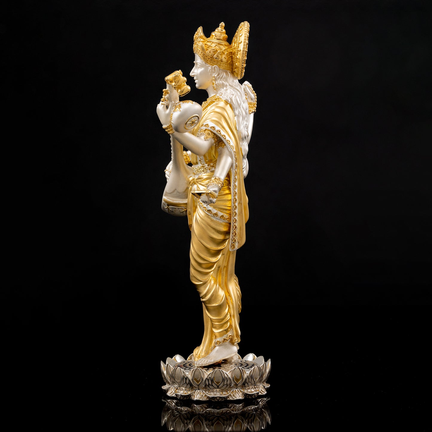 Silver Mixed Finish Standing Saraswati Idol