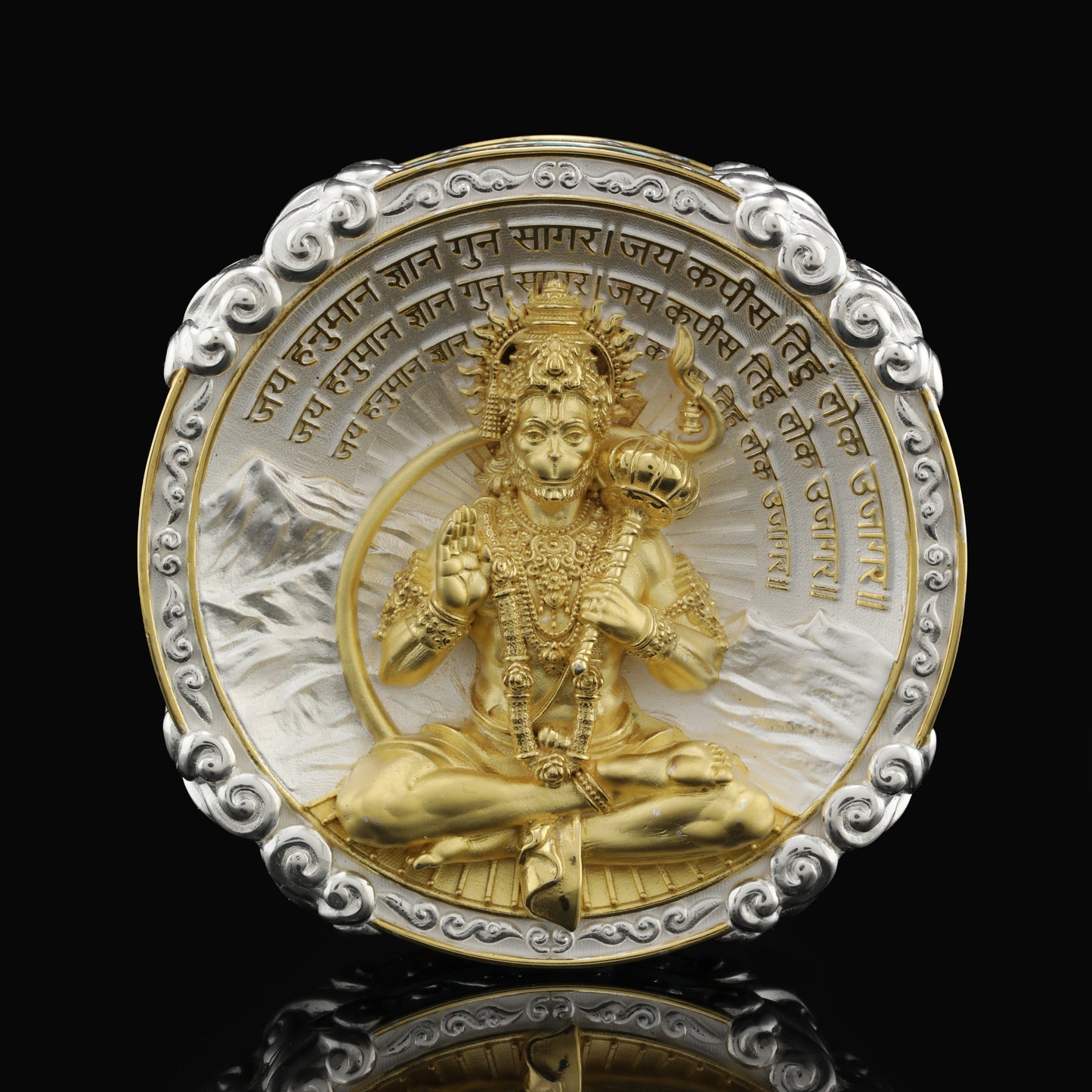 925 Silver Mixed Finish Hanumanji with Mantra Coin