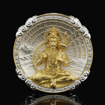 925 Silver Mixed Finish Hanumanji with Mantra Coin