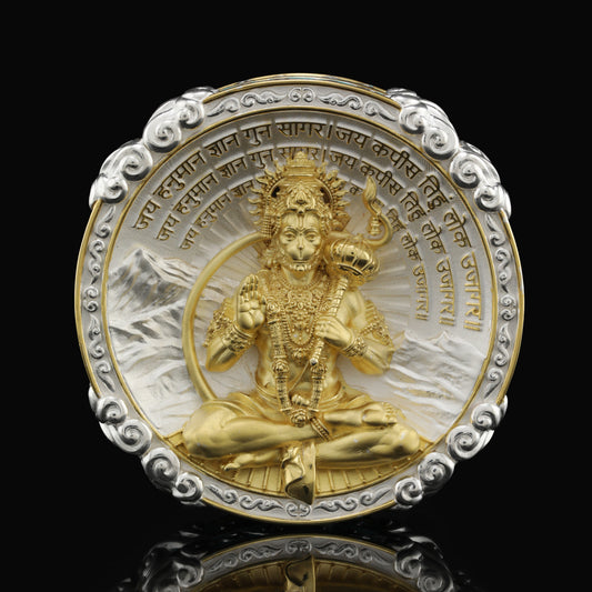 925 Silver Mixed Finish Hanumanji with Mantra Coin