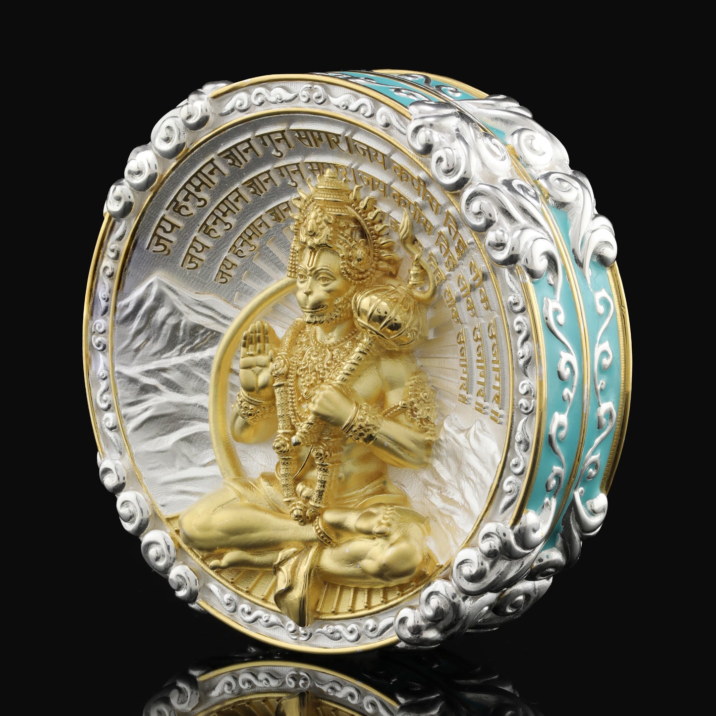 925 Silver Mixed Finish Hanumanji with Mantra Coin