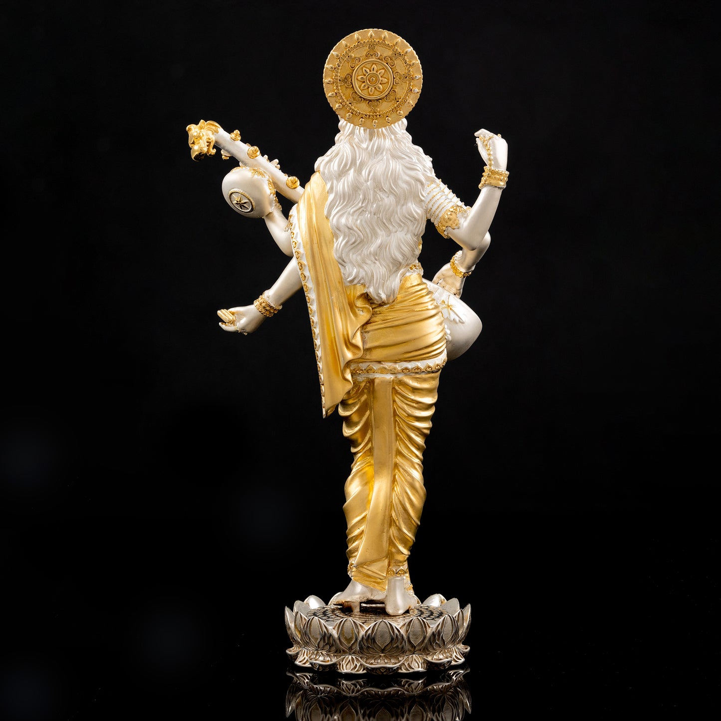 Silver Mixed Finish Standing Saraswati Idol