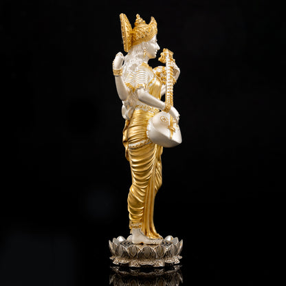 Silver Mixed Finish Standing Saraswati Idol