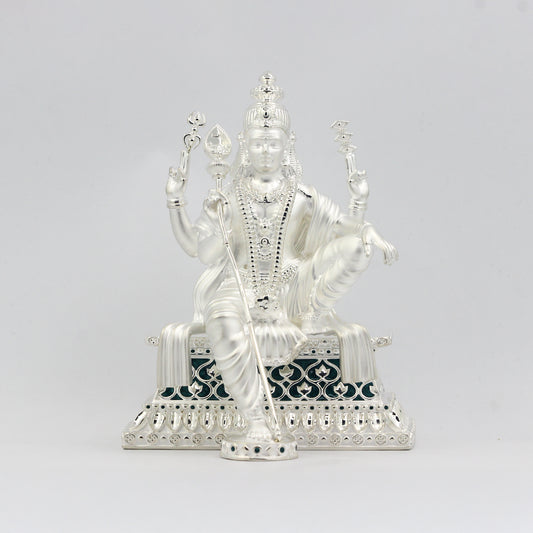 Silver Premium Matte Lord Kartikeya with Enamel (Sitting)