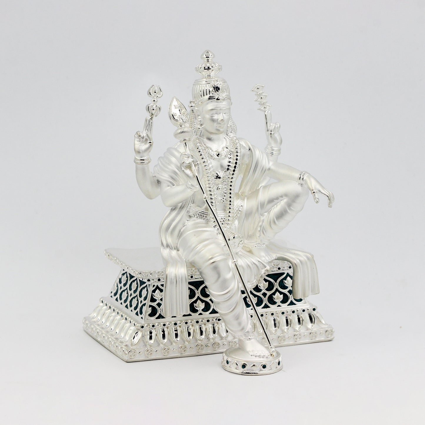 Silver Premium Matte Lord Kartikeya with Enamel (Sitting)
